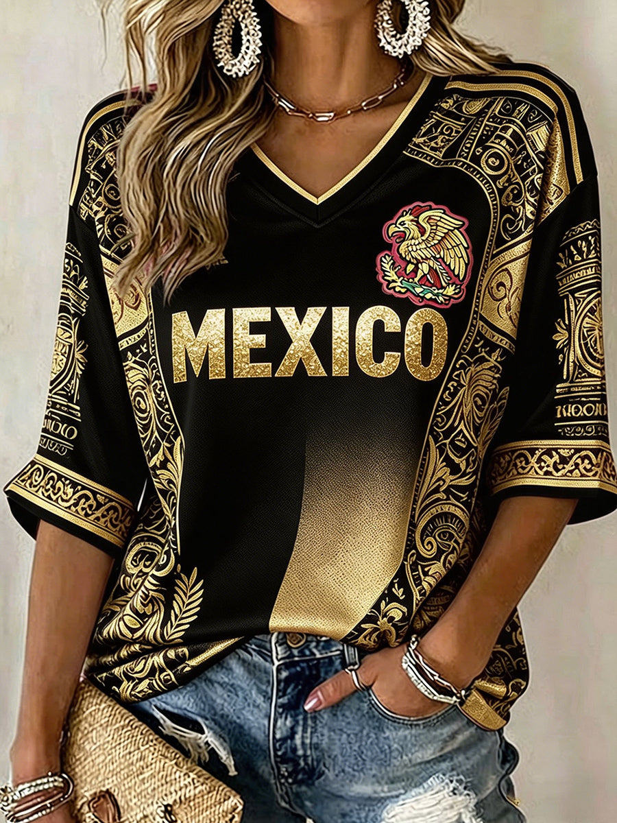 Women's Mexico Football Lover Art Printed T-shirt gracestitchs