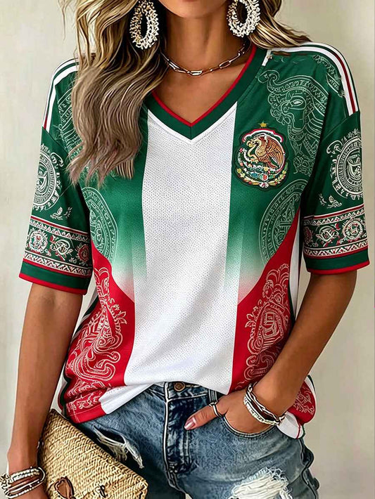 Women's Mexico Football Lover Art Printed T-shirt