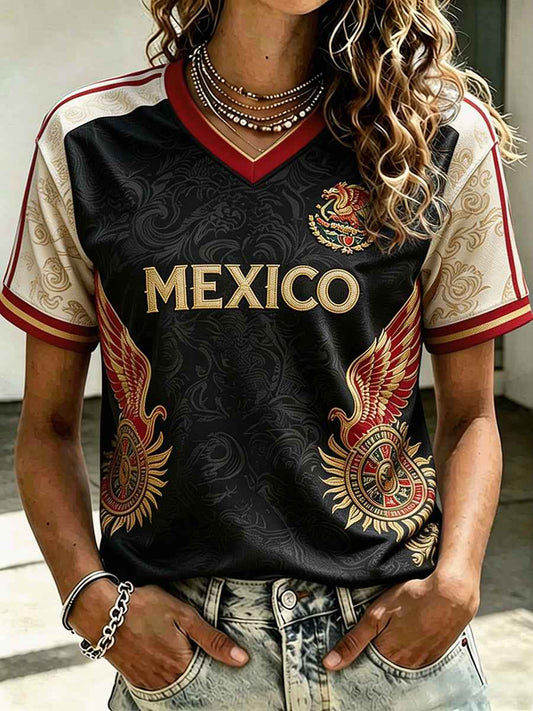 Women's Mexico Football Lover Floral Art Printed T-shirt