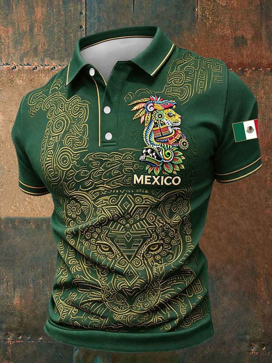 Men's Mexico Football Lover Floral Art Printed Casual Tops