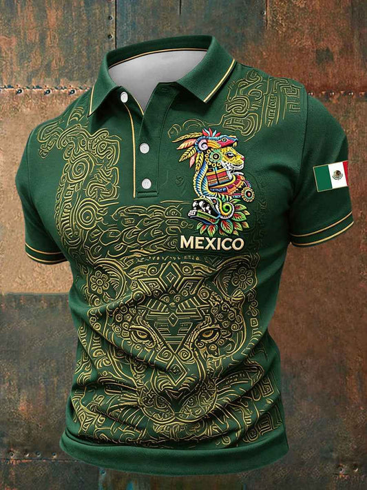 Men's Mexico Football Lover Floral Art Printed Casual Tops