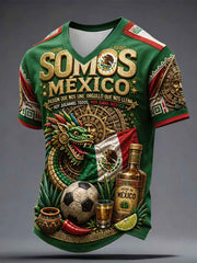 Men's Mexico Football Lover Floral Art Printed V-neck T-shirt