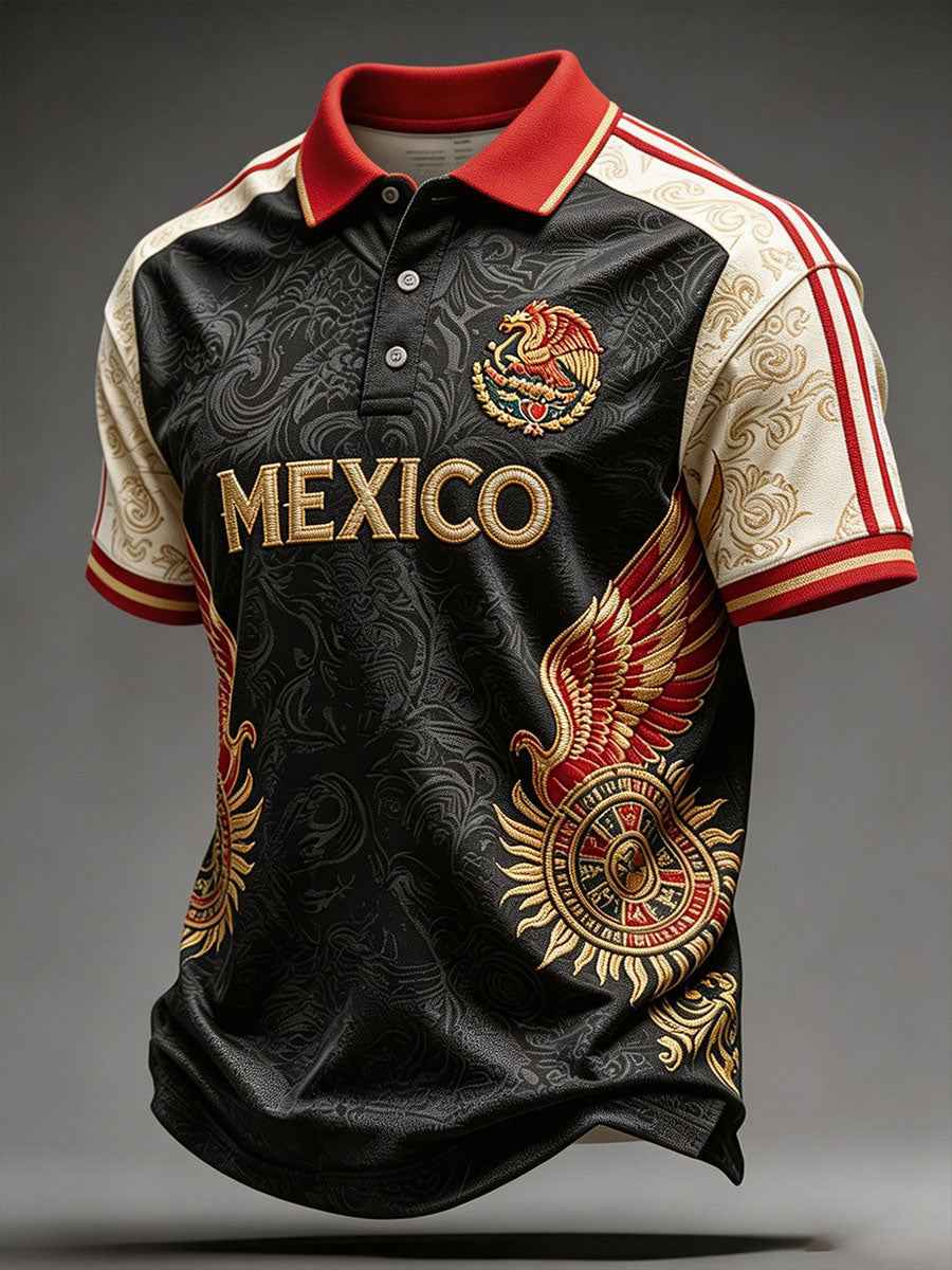 Men's Mexico Football Lover Floral Art Printed Casual Tops