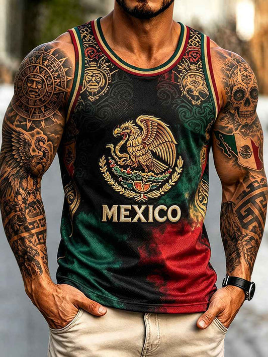 Men's Mexico Art Football Lover Printed Tank Tops