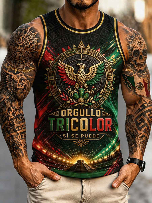 Men's Mexico Football Lover Floral Art Printed Tank Tops