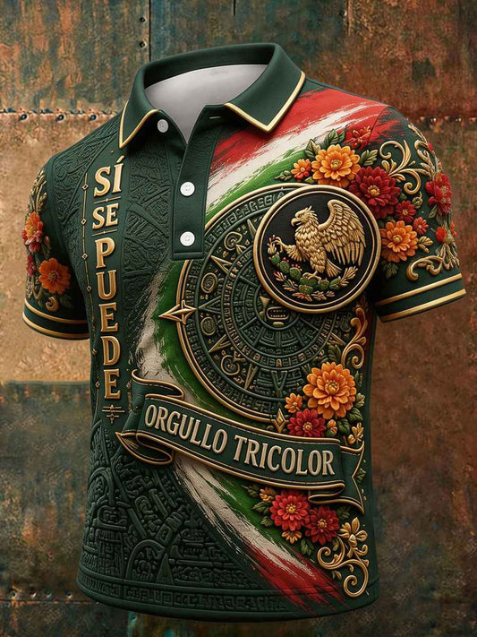 Men's Mexico Football Lover Floral Art Printed Casual Tops