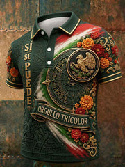 Men's Mexico Football Lover Floral Art Printed Casual Tops