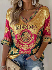 Women's Mexico Football Lover Art Printed T-shirt