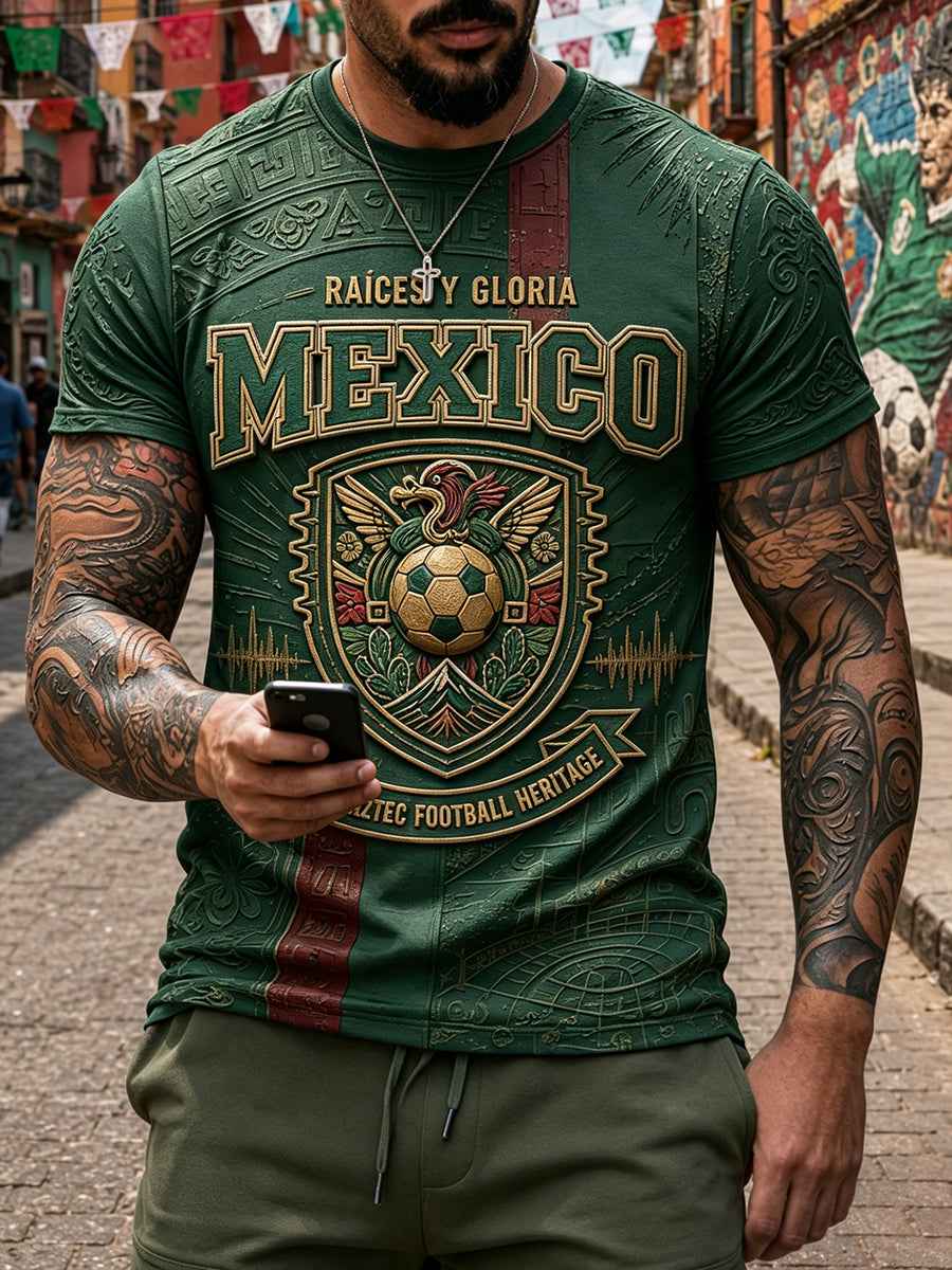 Men's Mexico Football Lover Art Printed T-shirt