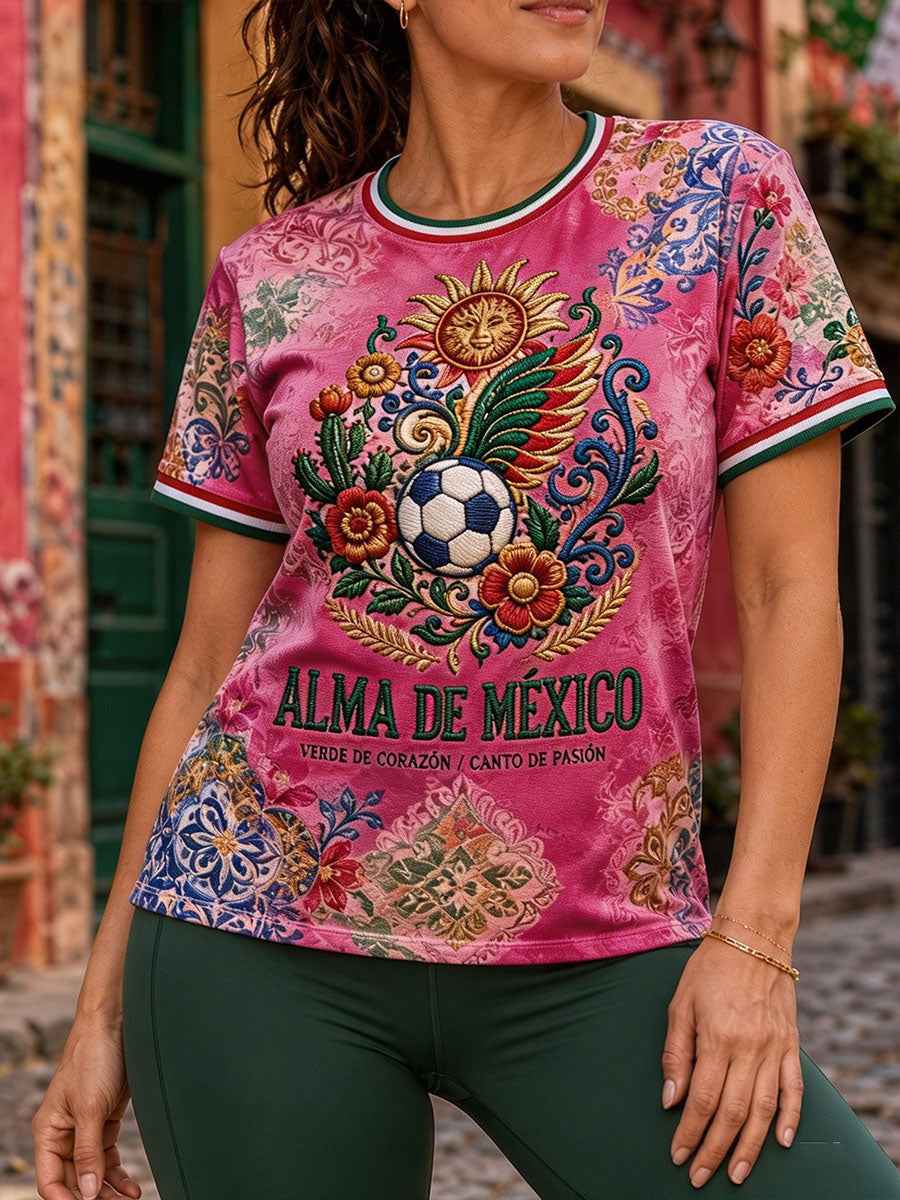 Women's Mexico Football Lover Art Printed T-shirt