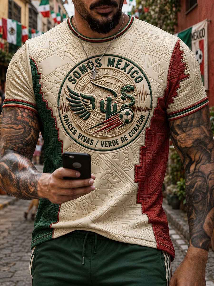 Men's Mexico Football Lover Art Printed T-shirt