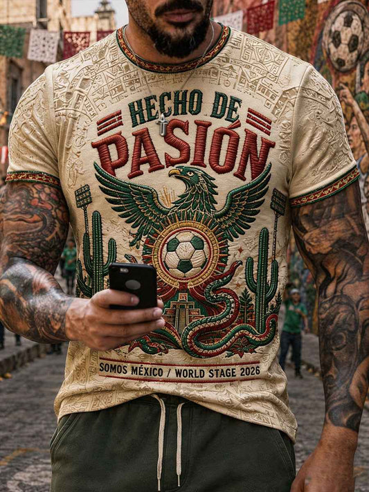 Men's Mexico Football Lover Art Printed T-shirt
