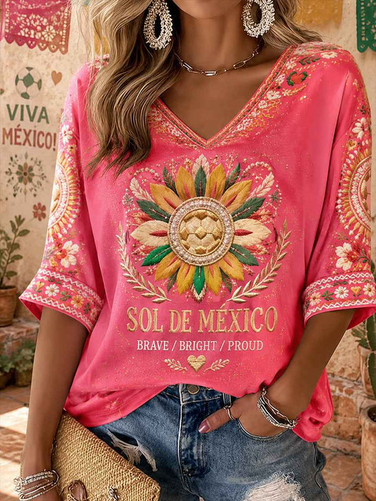 Women's Mexico Football Lover Art Printed T-shirt