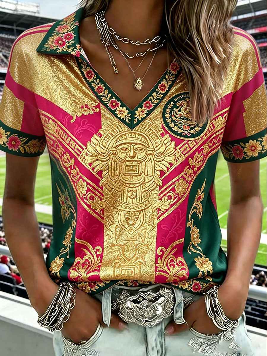 Women's Mexico Football Lover Art Printed Casual Tops