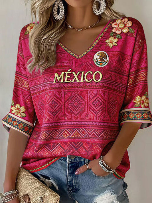 Women's Mexico Football Lover Printed Tops gracestitchs