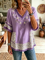 Women's floral print Cotton-Linen Shirt gracestitchs