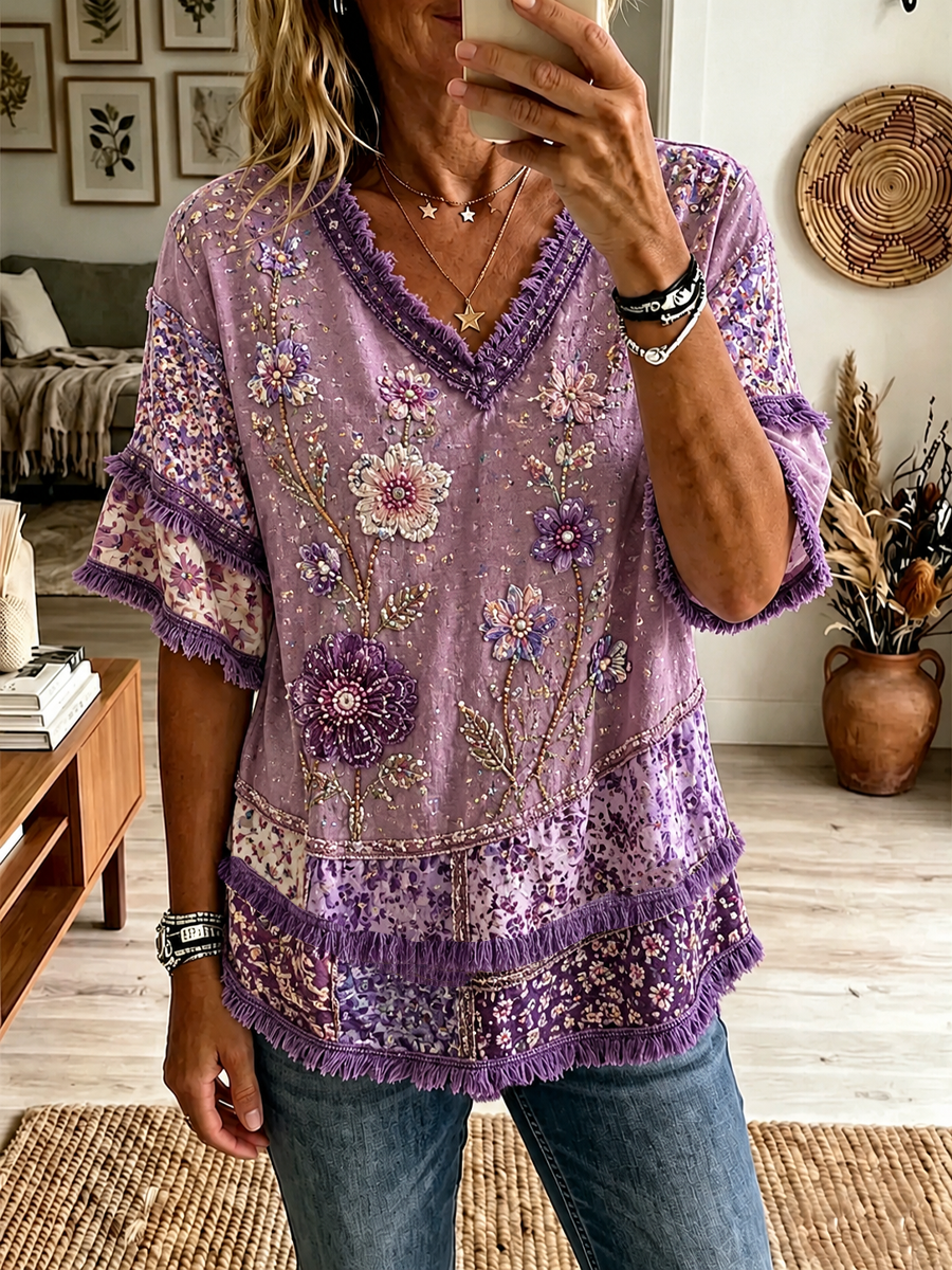 Women's floral print Cotton-Linen Shirt gracestitchs