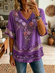 Women's floral print Cotton-Linen Shirt gracestitchs