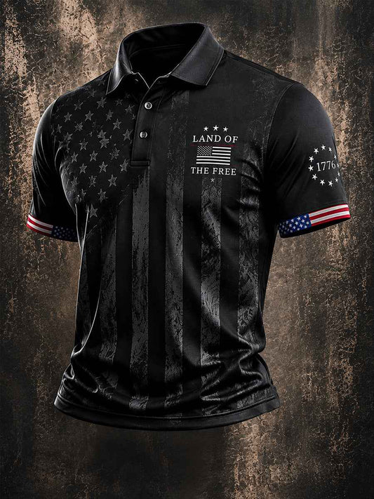 Men's Independence Day Land Of The Free Print Casual Patriotic Polo