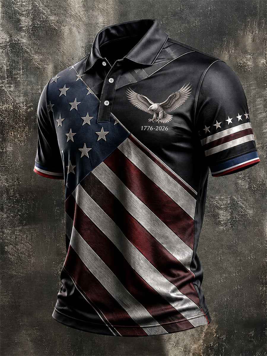 Men's Independence Day USA Flag Print Casual Patriotic Polo