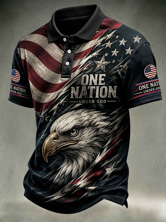 Men's Independence Day Bald Eagle USA Flag Print Casual Patriotic Polo
