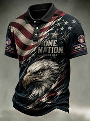 Men's Independence Day Bald Eagle USA Flag Print Casual Patriotic Polo