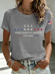 Women's Independence Day Graphic Casual Patriotic Tee gracestitchs