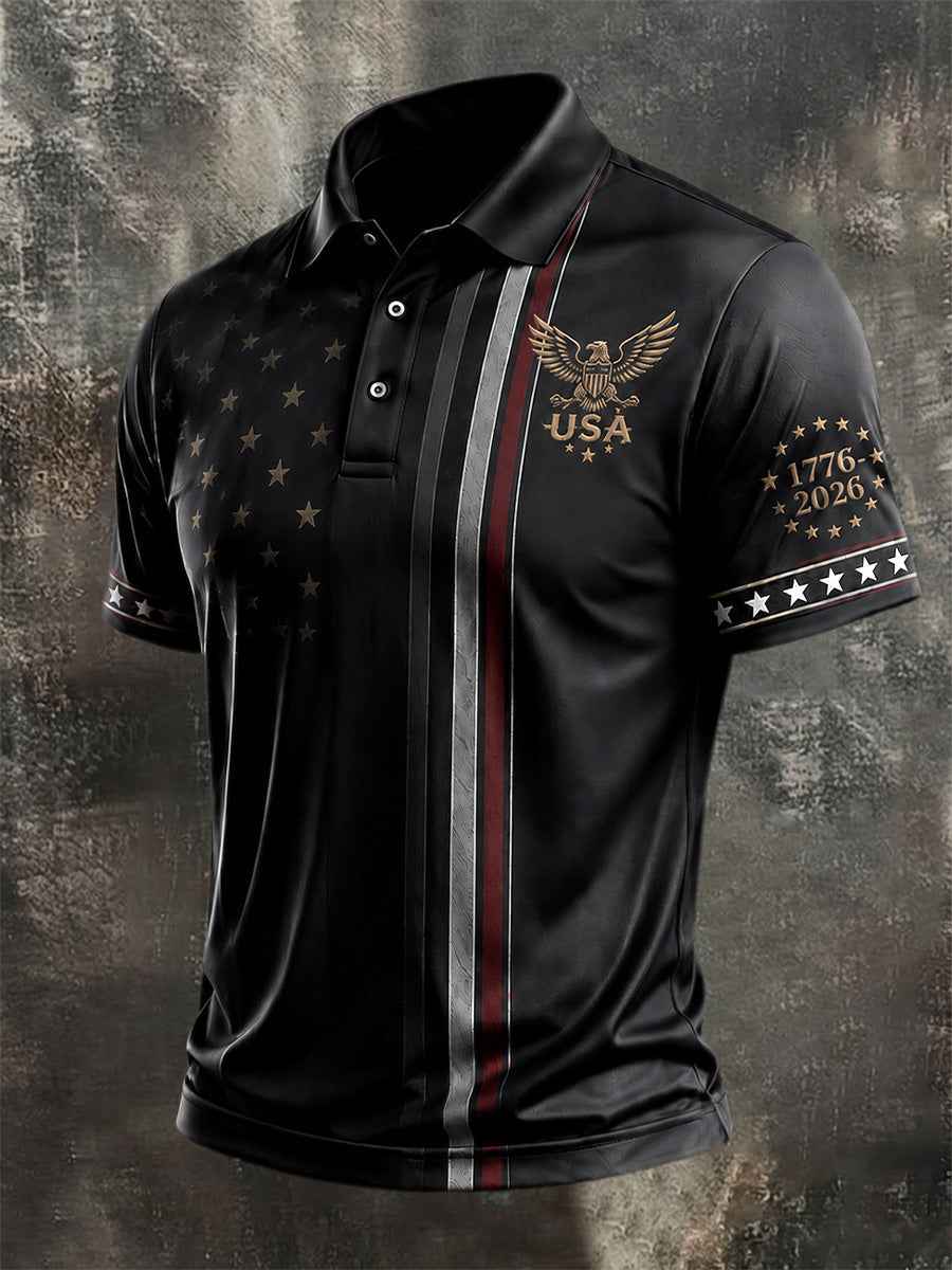 Men's Independence Day USA Flag Print Casual Patriotic Polo