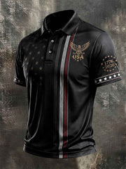 Men's Independence Day USA Flag Print Casual Patriotic Polo