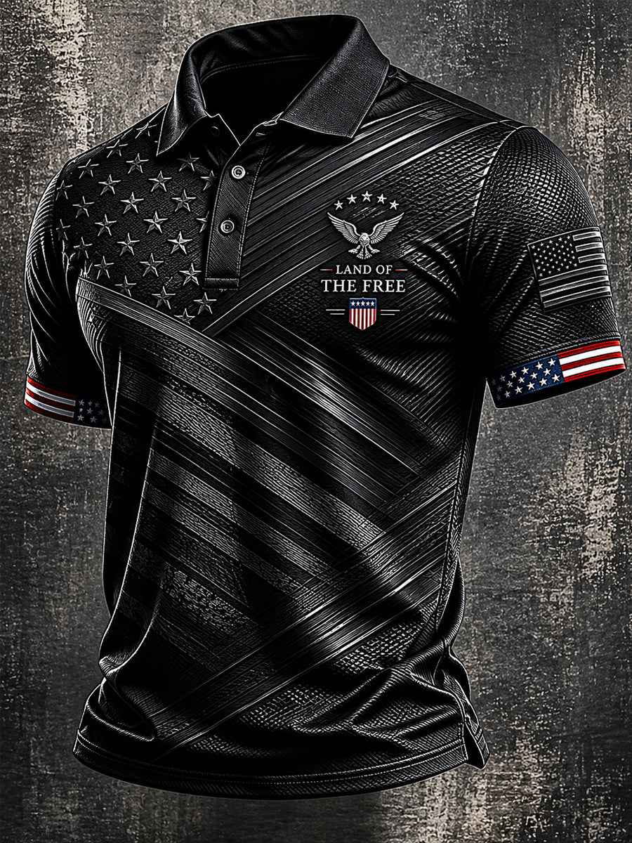 Men's Independence Day Land Of The Free Print Casual Patriotic Polo