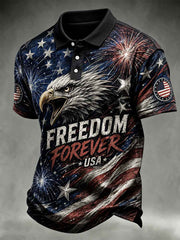 Men's Independence Day Bald Eagle USA Flag Print Casual Patriotic Polo