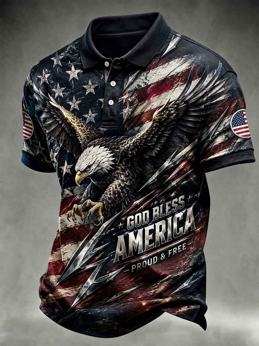 Men's Independence Day Bald Eagle USA Flag Print Casual Patriotic Polo