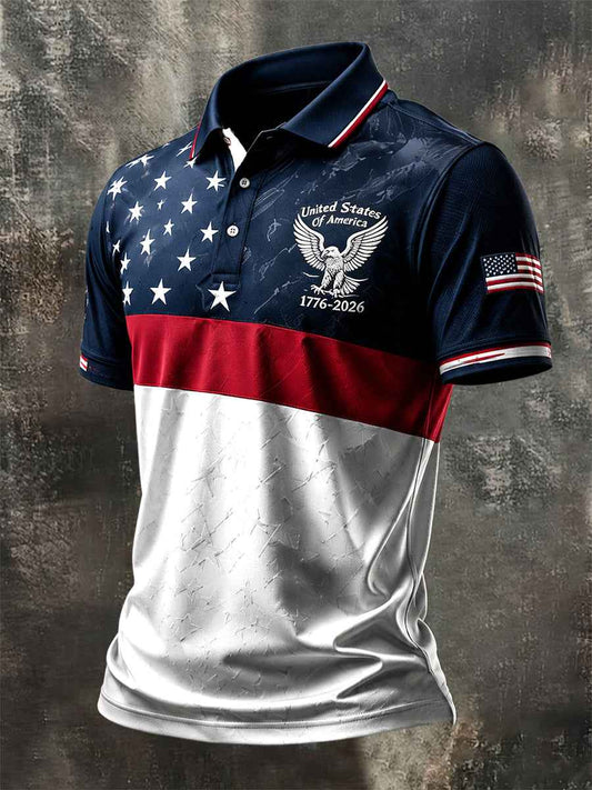 Men's Independence Day USA Flag Print Casual Patriotic Polo