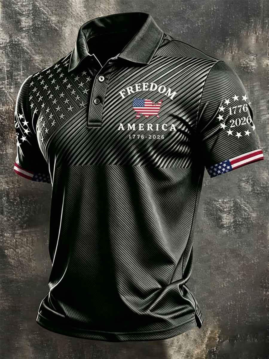 Men's Independence Day USA Flag Print Casual Patriotic Polo