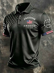 Men's Independence Day USA Flag Print Casual Patriotic Polo