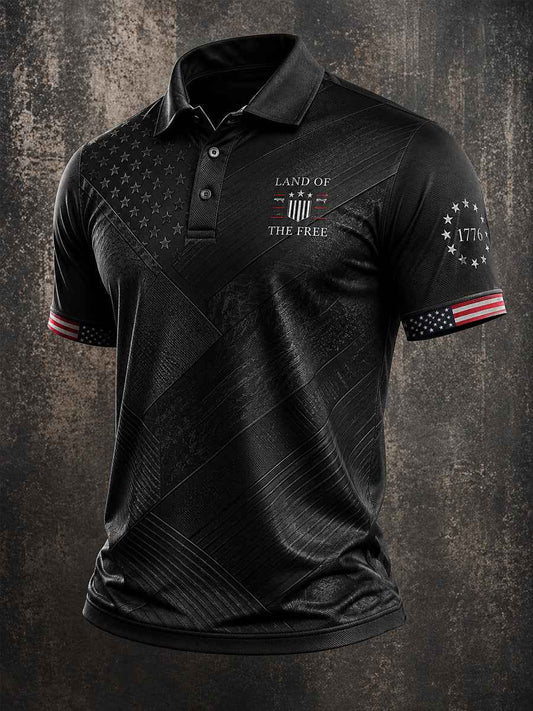 Men's Independence Day Land Of The Free Print Casual Patriotic Polo