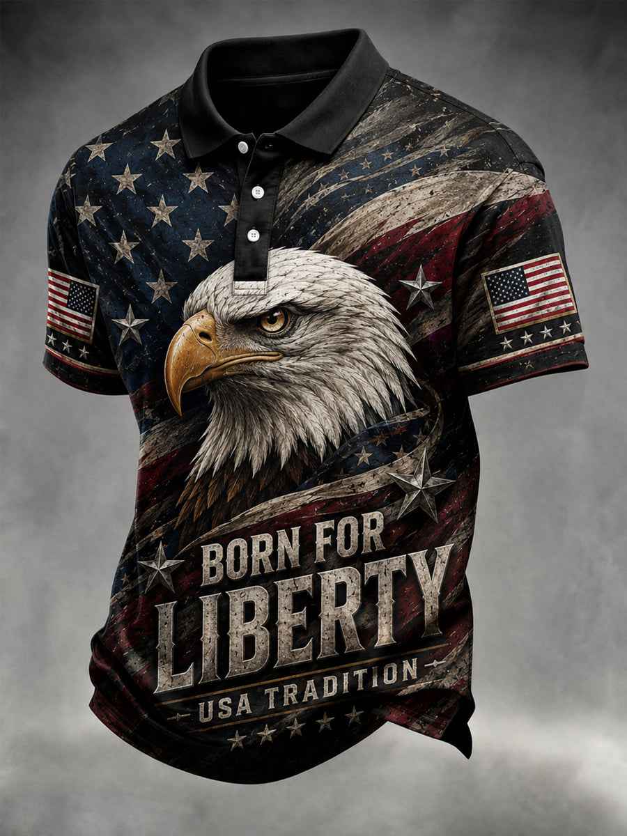 Men's Independence Day Bald Eagle USA Flag Print Casual Patriotic Polo
