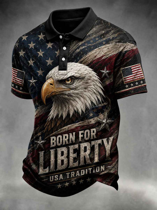 Men's Independence Day Bald Eagle USA Flag Print Casual Patriotic Polo