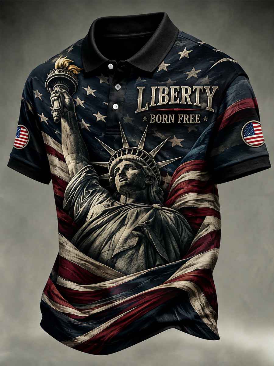 Men's Independence Day Liberty USA Flag Print Casual Patriotic Polo