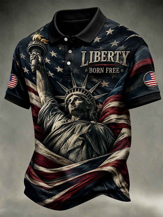 Men's Independence Day Liberty USA Flag Print Casual Patriotic Polo