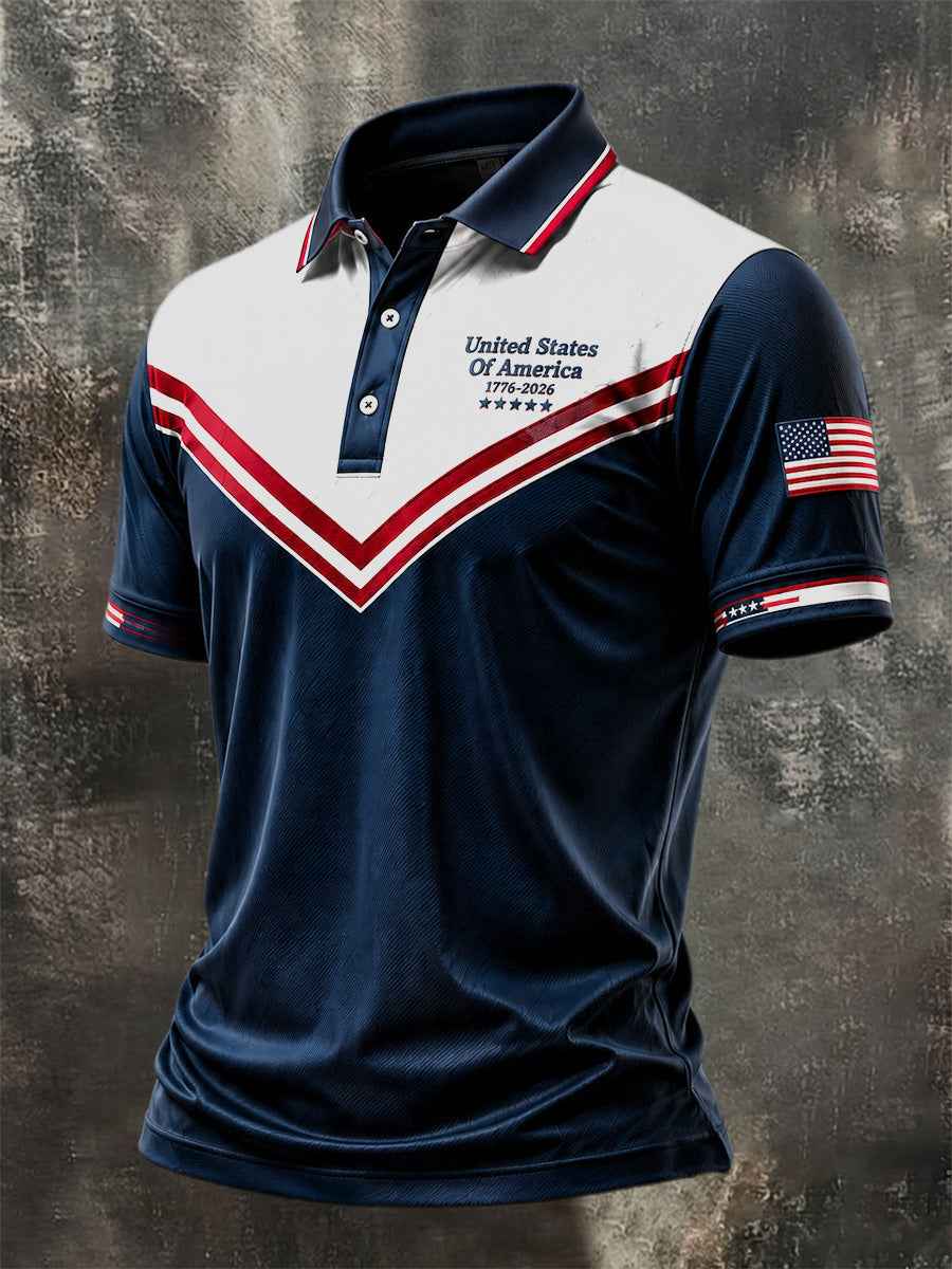Men's Independence Day USA Flag Print Casual Patriotic Polo