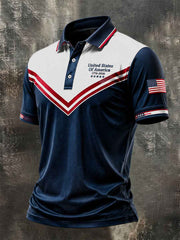 Men's Independence Day USA Flag Print Casual Patriotic Polo