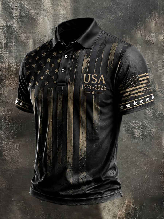 Men's Independence Day USA Flag Print Casual Patriotic Polo