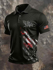 Men's Independence Day USA Flag We The People Print Casual Patriotic Polo