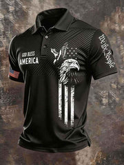 Men's Independence Day USA Flag God Bless America Print Casual Patriotic Polo
