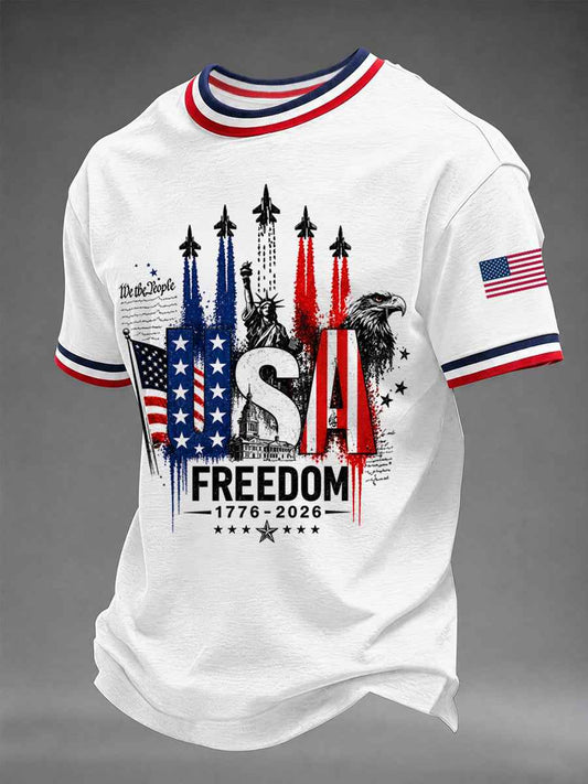 Men's Independence Day USA Freedom Jet Print Casual Patriotic Tee