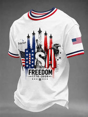 Men's Independence Day USA Freedom Jet Print Casual Patriotic Tee
