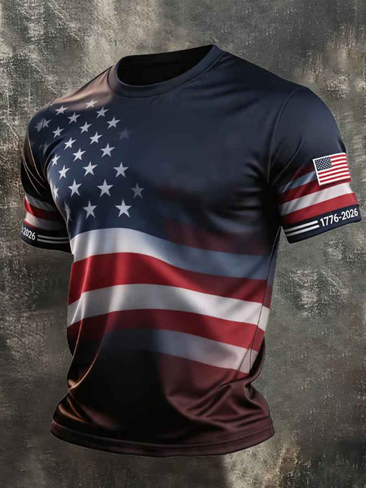 Men's Independence Day USA Flag Print Casual Patriotic Tee