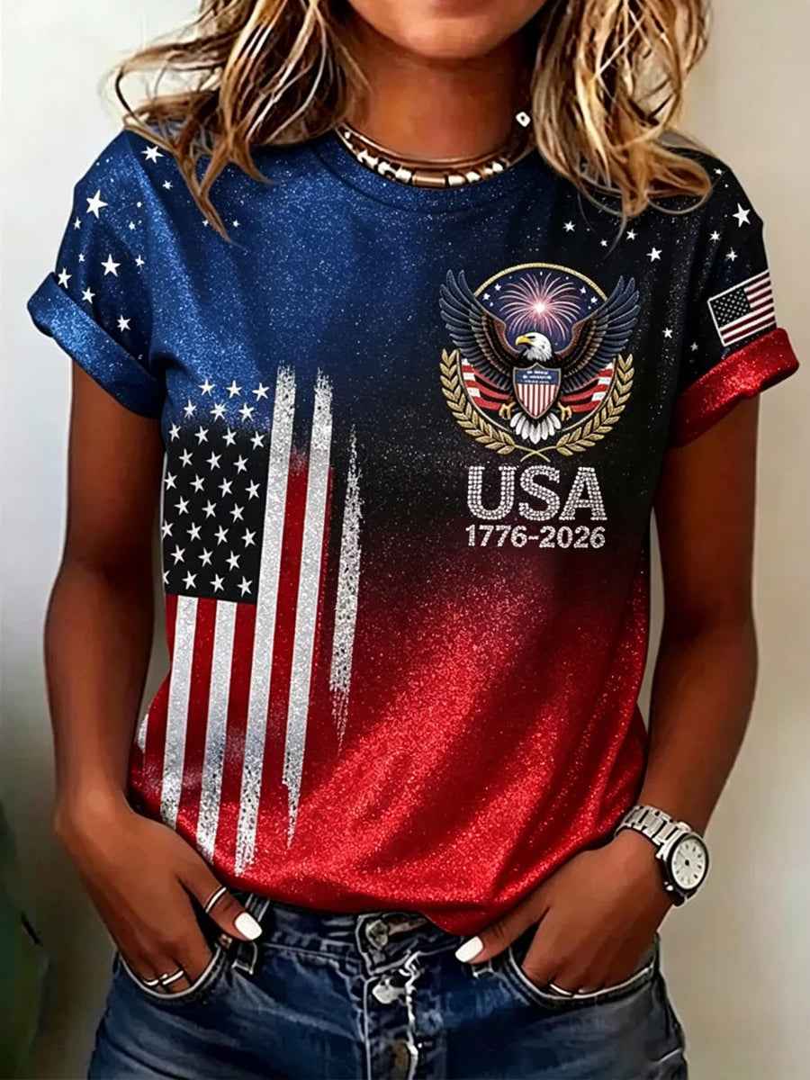Women's Independence Day Flag Art Print Short Sleeve T-shirt