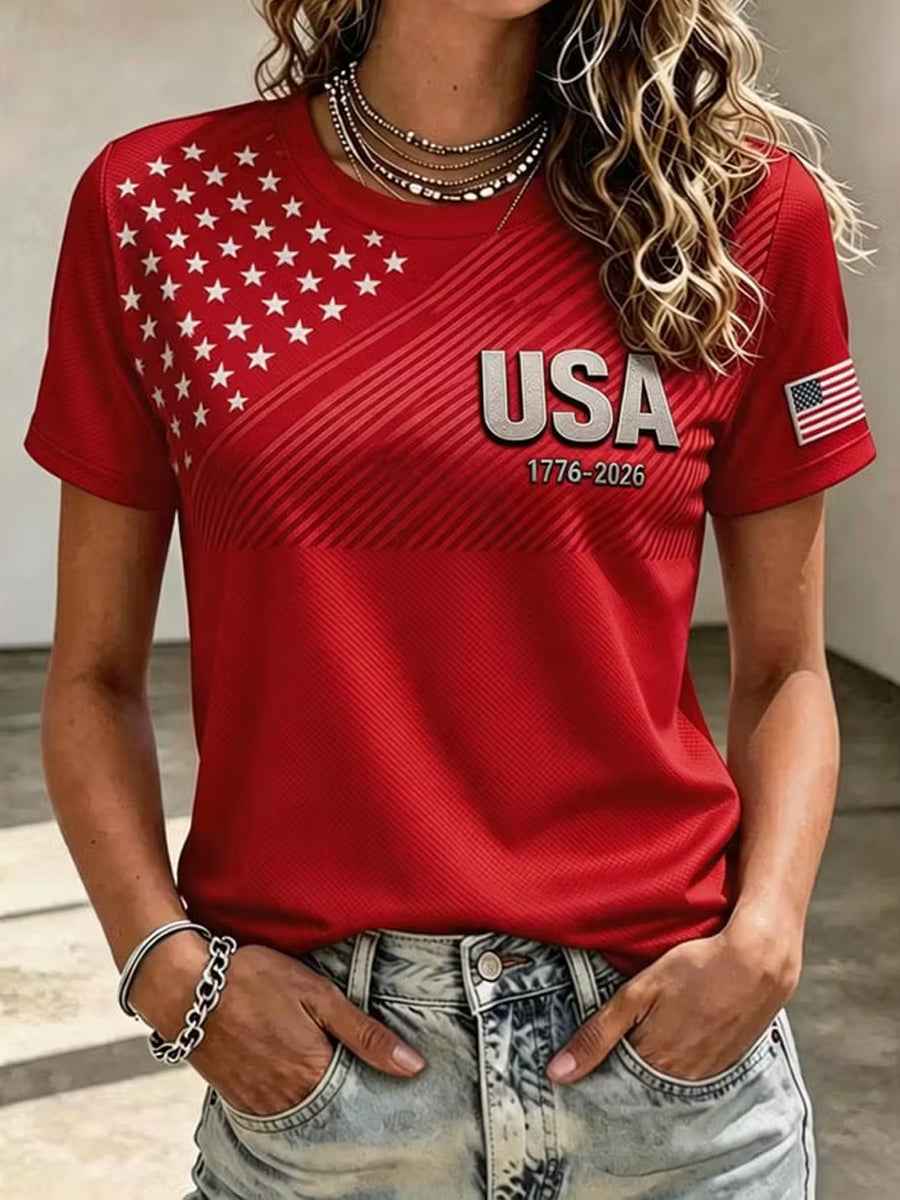 Women's Independence Day Flag Art Print Short Sleeve T-shirt